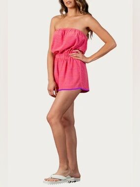 Natural Life Terry Elastic Swim Coverup Dress in Pink and Orange Stripe